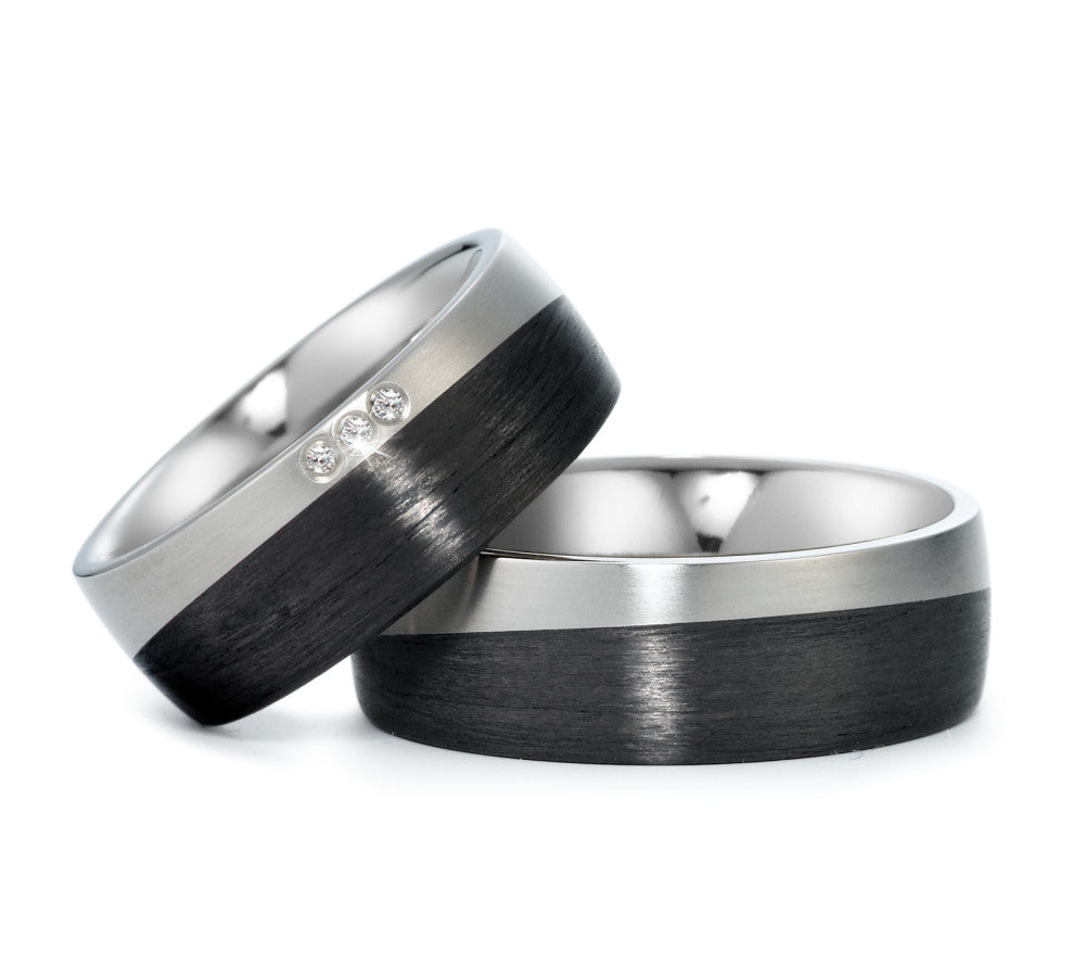 Wedding Ring Titanium, Carbon Diamond 0.03 ct, 3 Stones, w-si