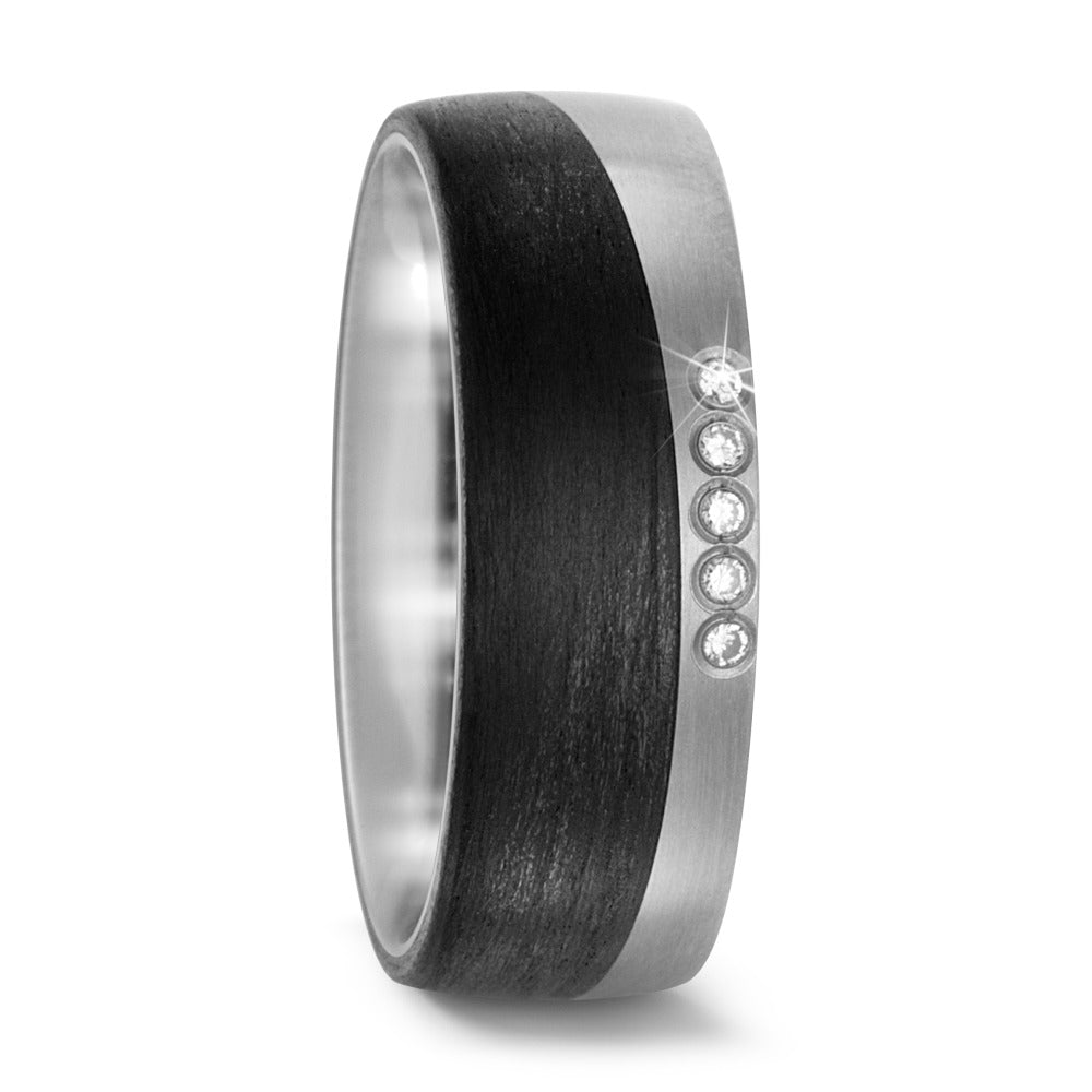 Wedding Ring Titanium, Carbon Diamond 0.05 ct, 5 Stones, w-si