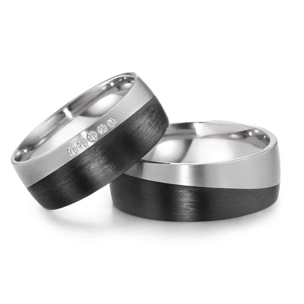 Wedding Ring Titanium, Carbon Diamond 0.05 ct, 5 Stones, w-si