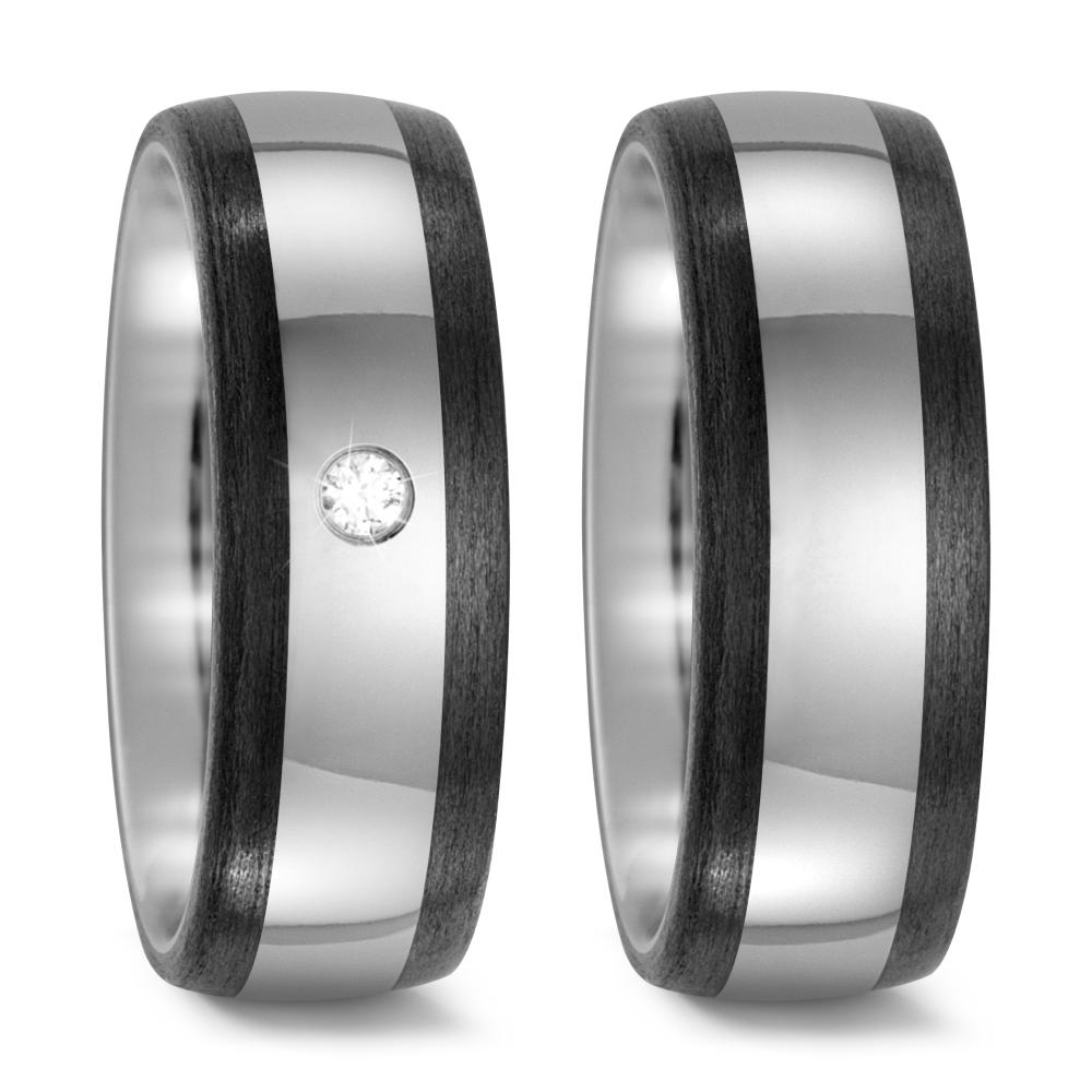 Wedding Ring Titanium, Carbon Diamond 0.03 ct, w-si