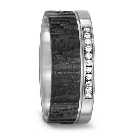 Wedding Ring Titanium, Carbon Diamond 0.11 ct, 11 Stones, w-si