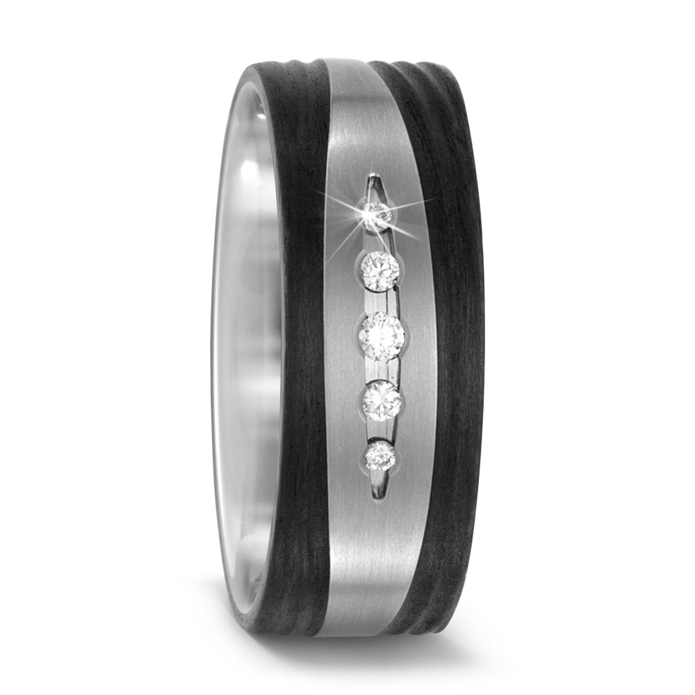 Wedding Ring Titanium, Carbon Diamond 0.09 ct, 5 Stones, w-si