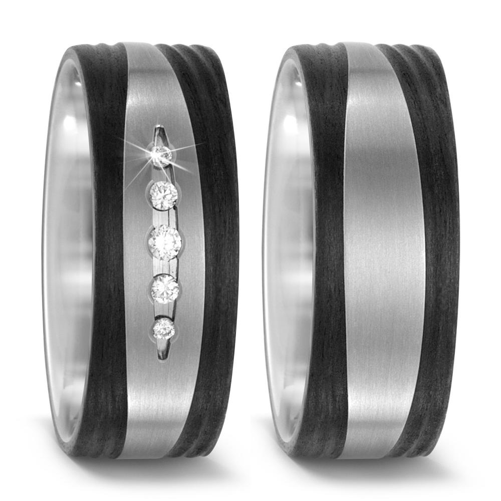 Wedding Ring Titanium, Carbon Diamond 0.09 ct, 5 Stones, w-si