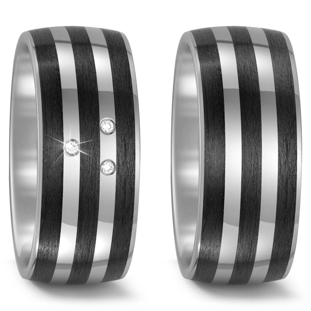 Wedding Ring Titanium, Carbon Diamond 0.03 ct, 3 Stones, w-si