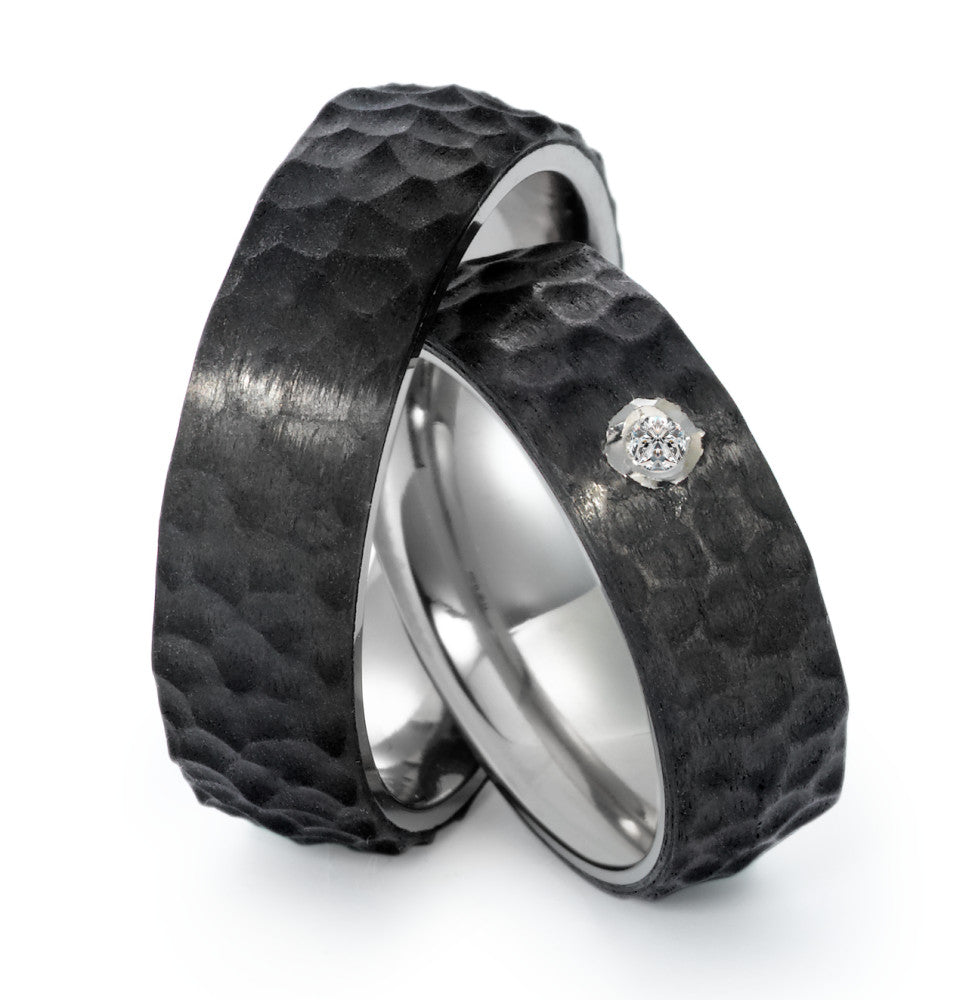 Wedding Ring Titanium, Carbon Diamond 0.03 ct, w-si