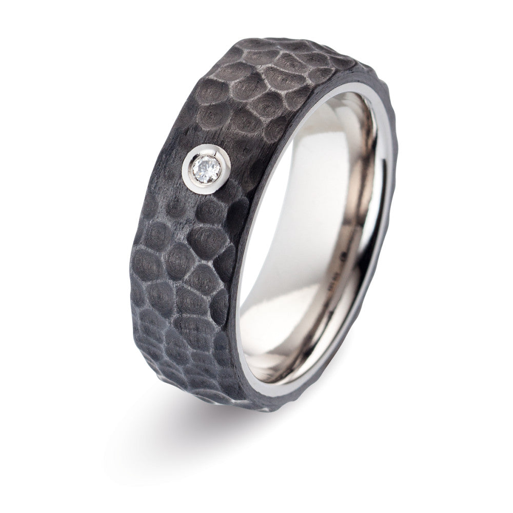 Wedding Ring Titanium, Carbon Diamond 0.03 ct, w-si