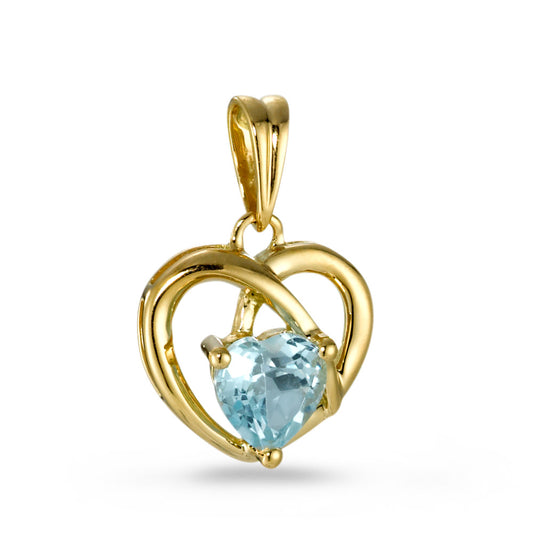 Pendant 18k Yellow Gold Topaz Blue Heart Ø12 mm