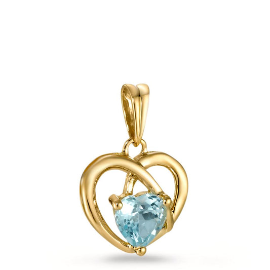 Pendant 18k Yellow Gold Topaz Blue Heart Ø12 mm