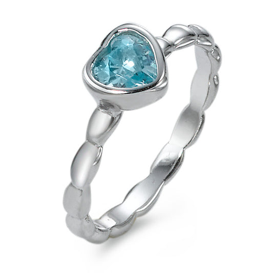 Ring Silver Zirconia Blue Rhodium plated Heart