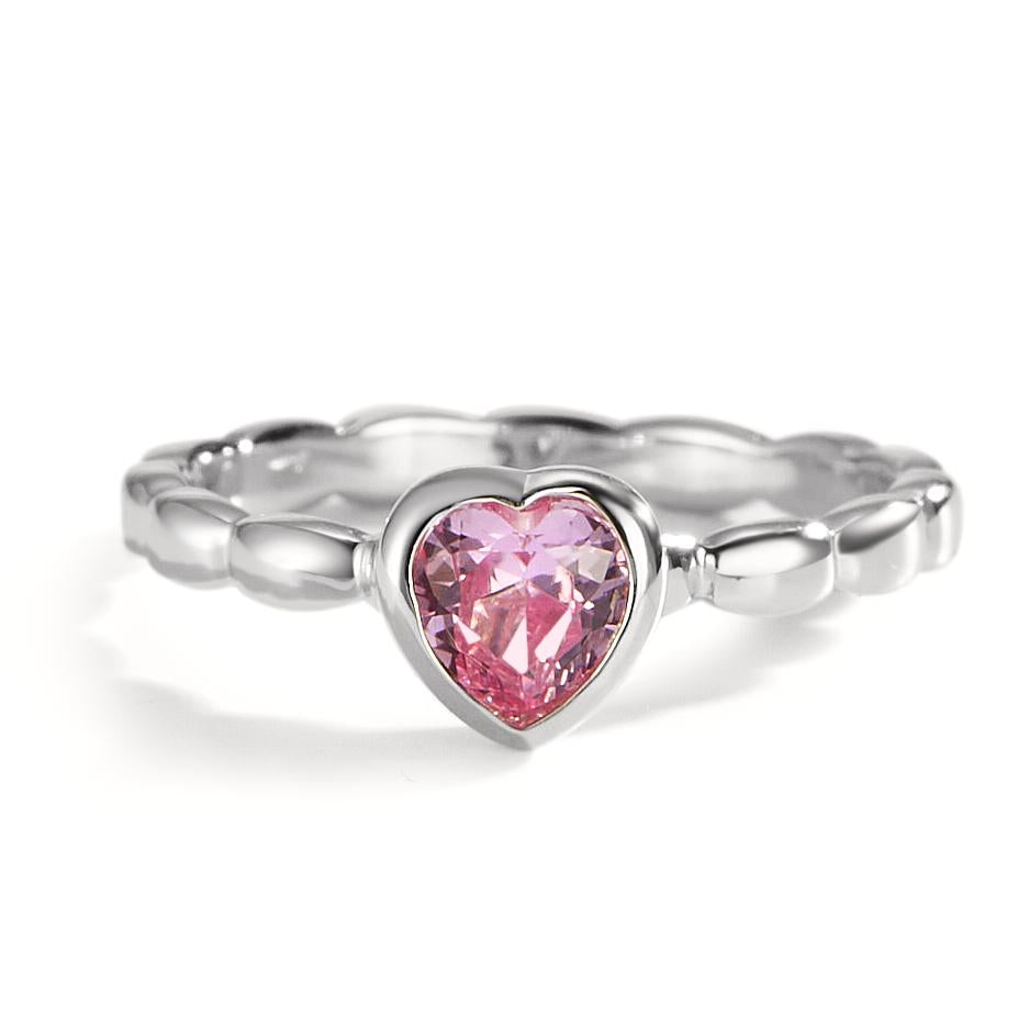 Ring Silver synthetic ruby Rose Rhodium plated Heart