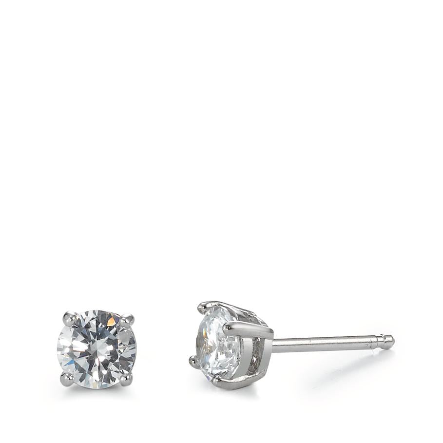 Stud earrings Silver Zirconia 2 Stones Rhodium plated Ø5 mm