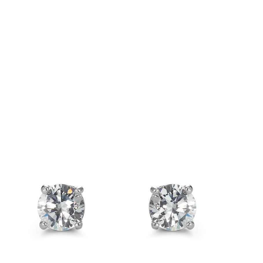 Stud earrings Silver Zirconia 2 Stones Rhodium plated Ø5 mm