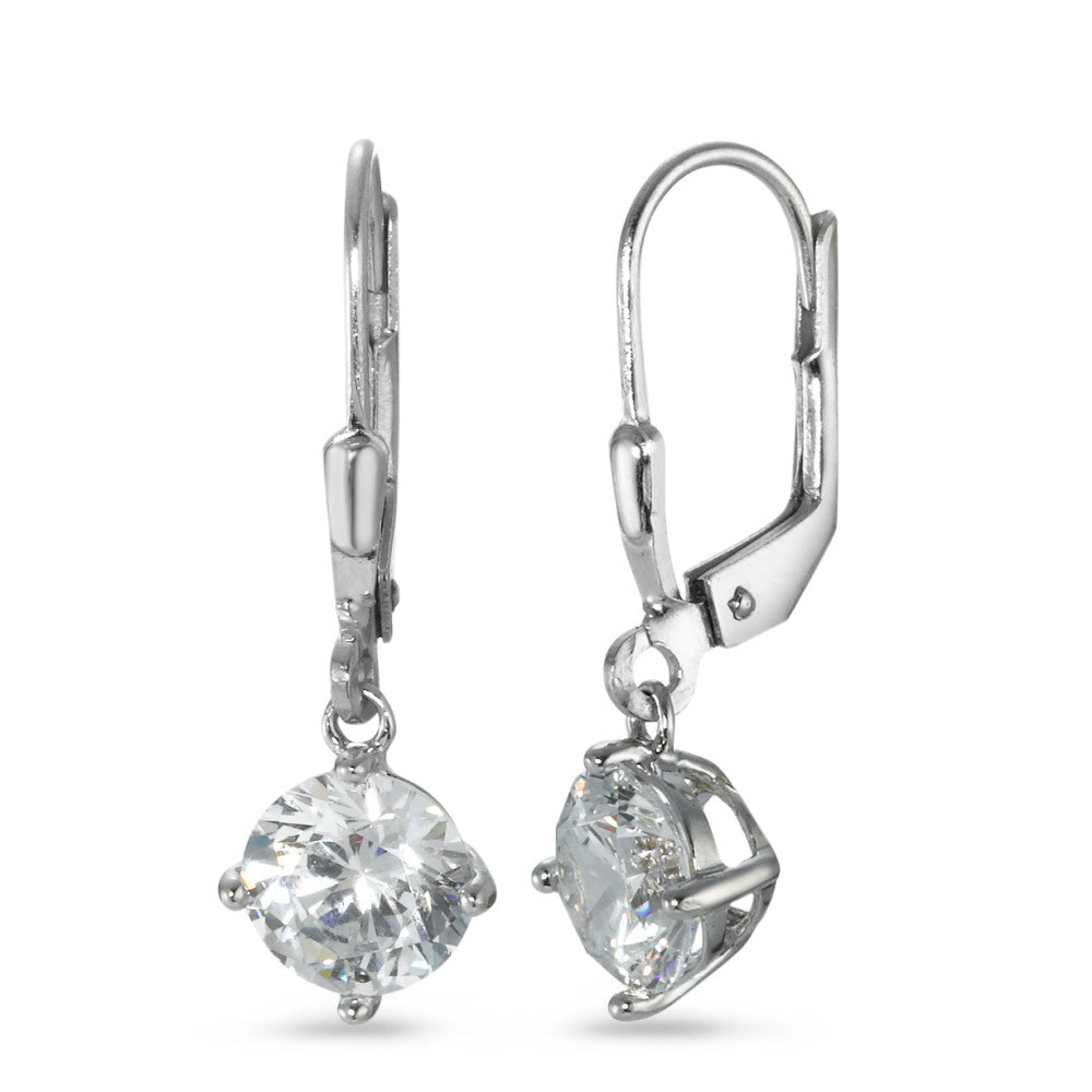 Drop Earrings Silver Zirconia 2 Stones Rhodium plated