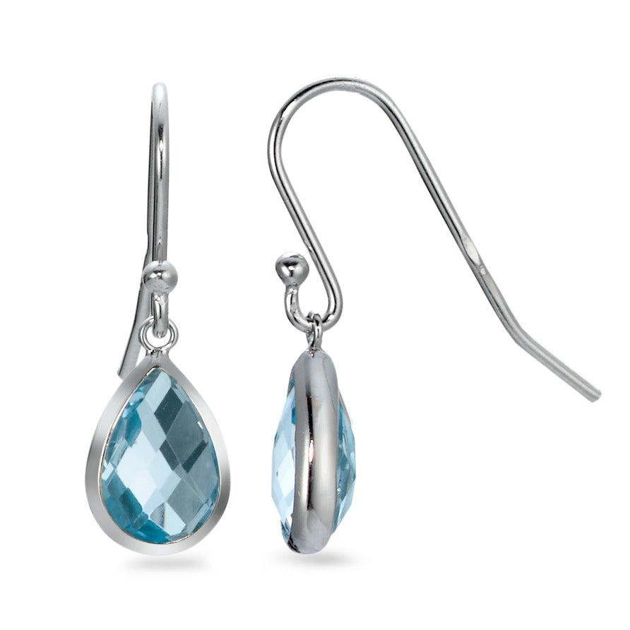 Drop Earrings Silver Topaz Blue, 2 Stones Rhodium plated