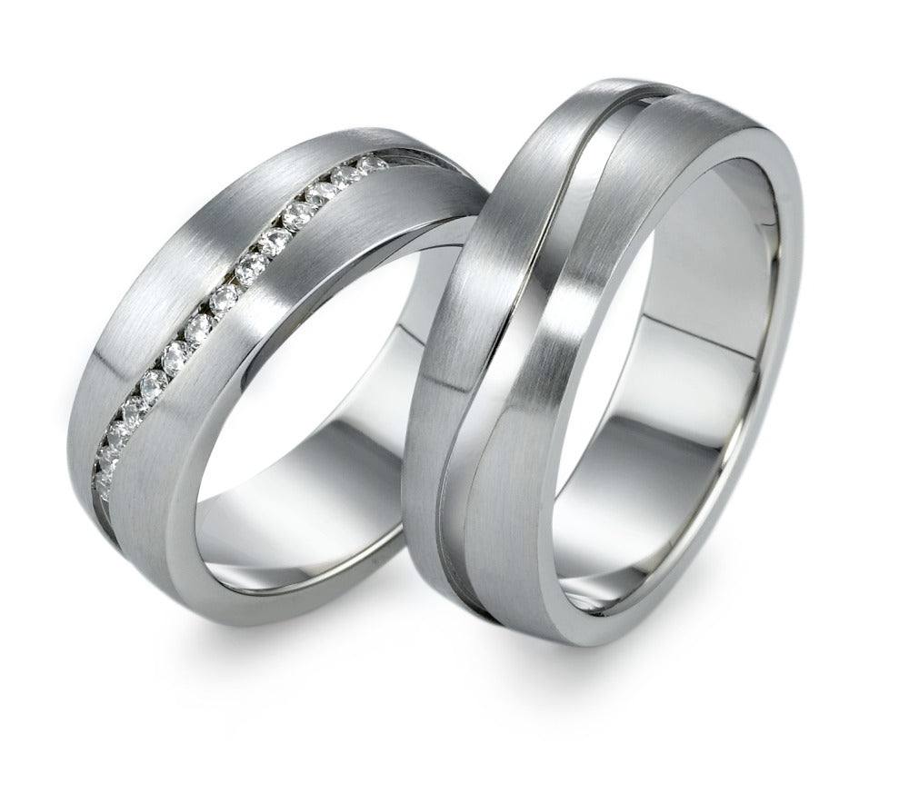 Wedding Ring Stainless steel Zirconia White, 14 Stones