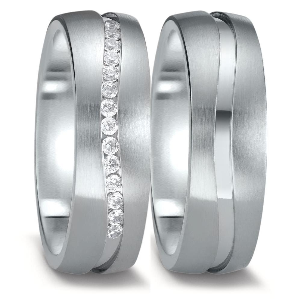 Wedding Ring Stainless steel Zirconia White, 14 Stones