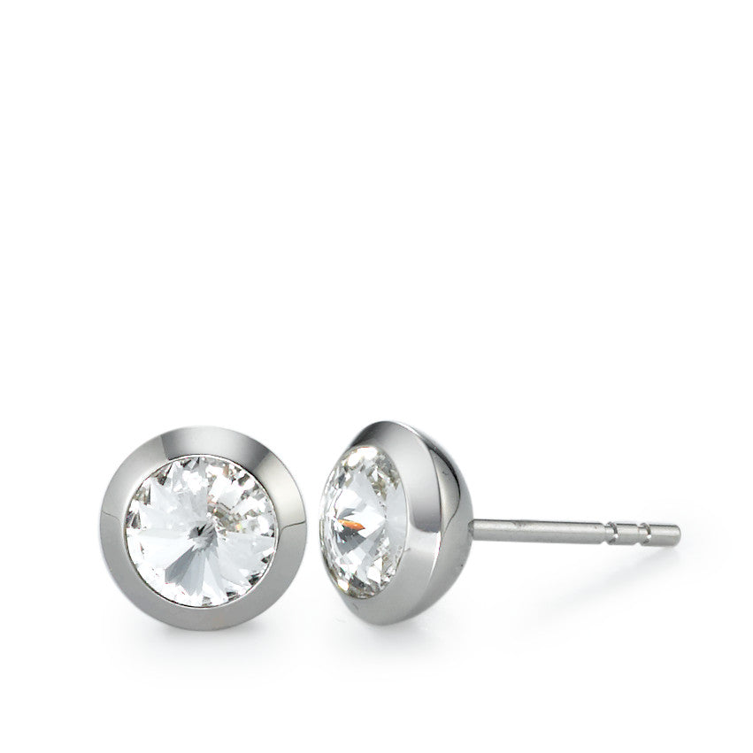 Stud earrings Stainless steel Zirconia 2 Stones Ø7.5 mm