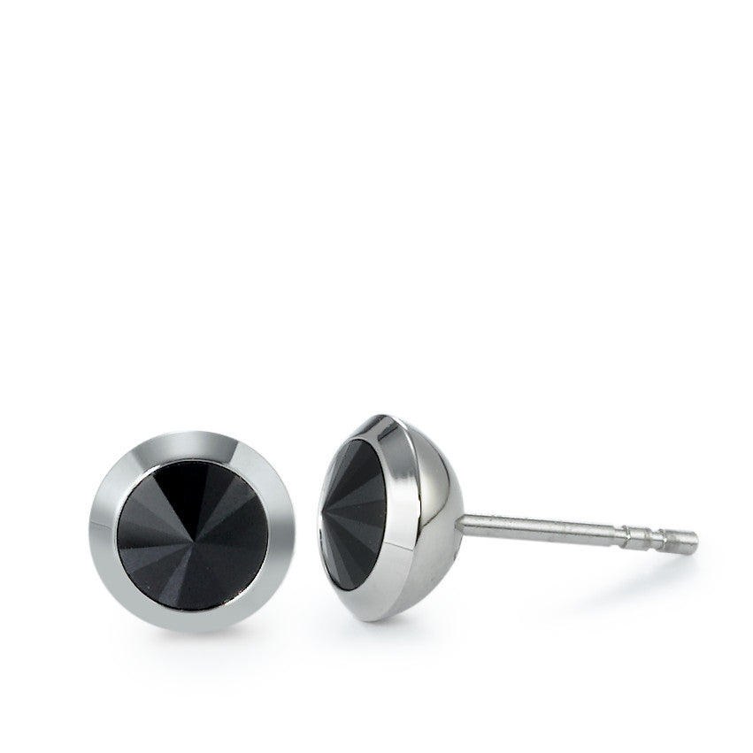 Stud earrings Stainless steel Zirconia Black, 2 Stones Ø7.5 mm