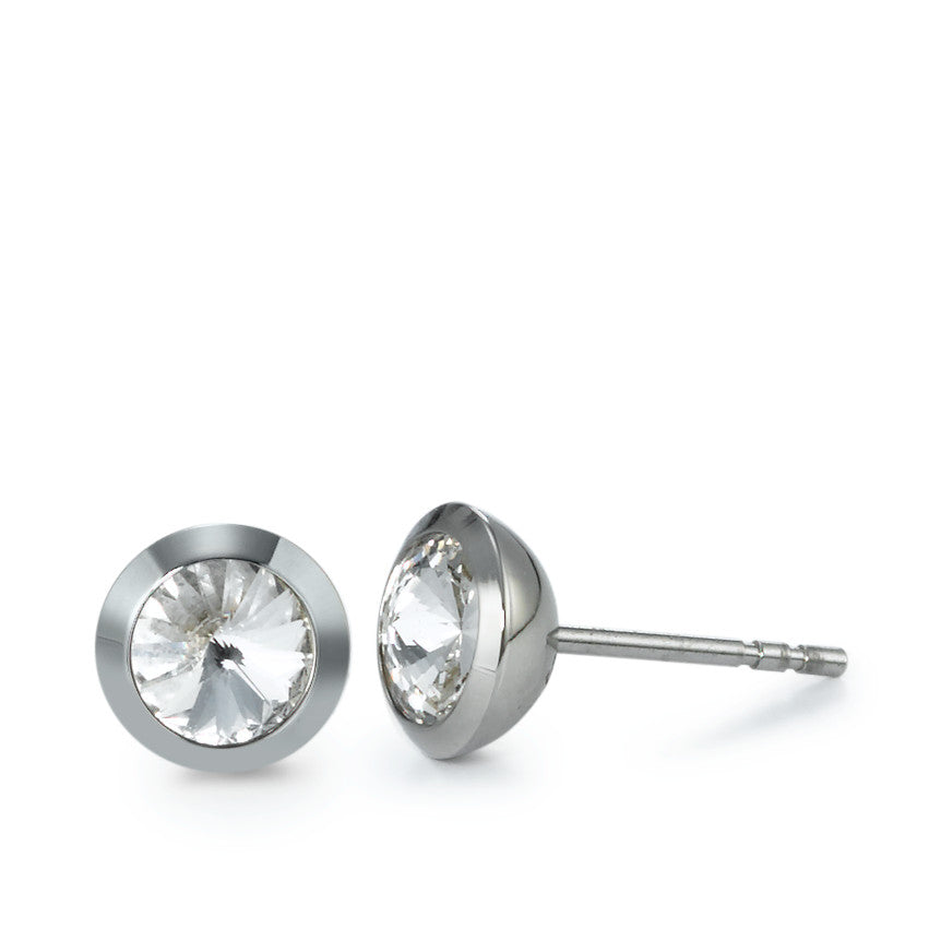 Stud earrings Stainless steel Zirconia 2 Stones Ø8.5 mm