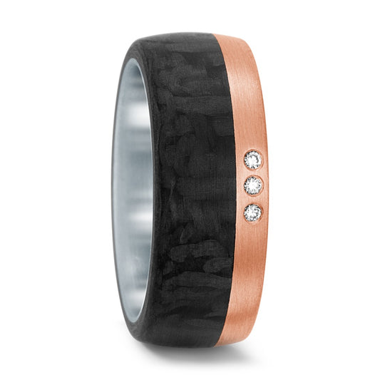 Wedding Ring Stainless steel, 18k Rose Gold, Carbon Diamond 0.03 ct, 3 Stones, w-si