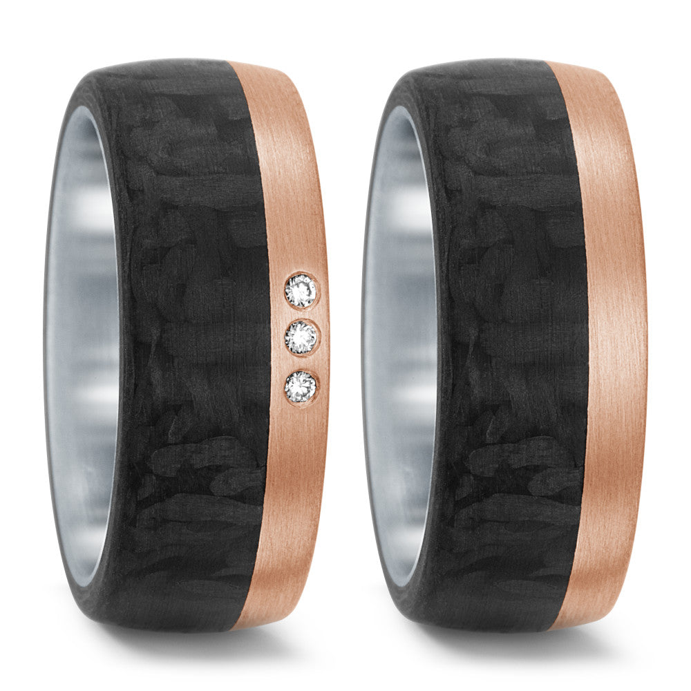 Wedding Ring Stainless steel, 18k Rose Gold, Carbon Diamond 0.03 ct, 3 Stones, w-si