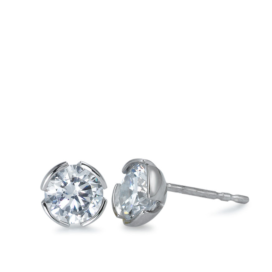 Stud earrings 9k White Gold Zirconia 2 Stones Ø7 mm