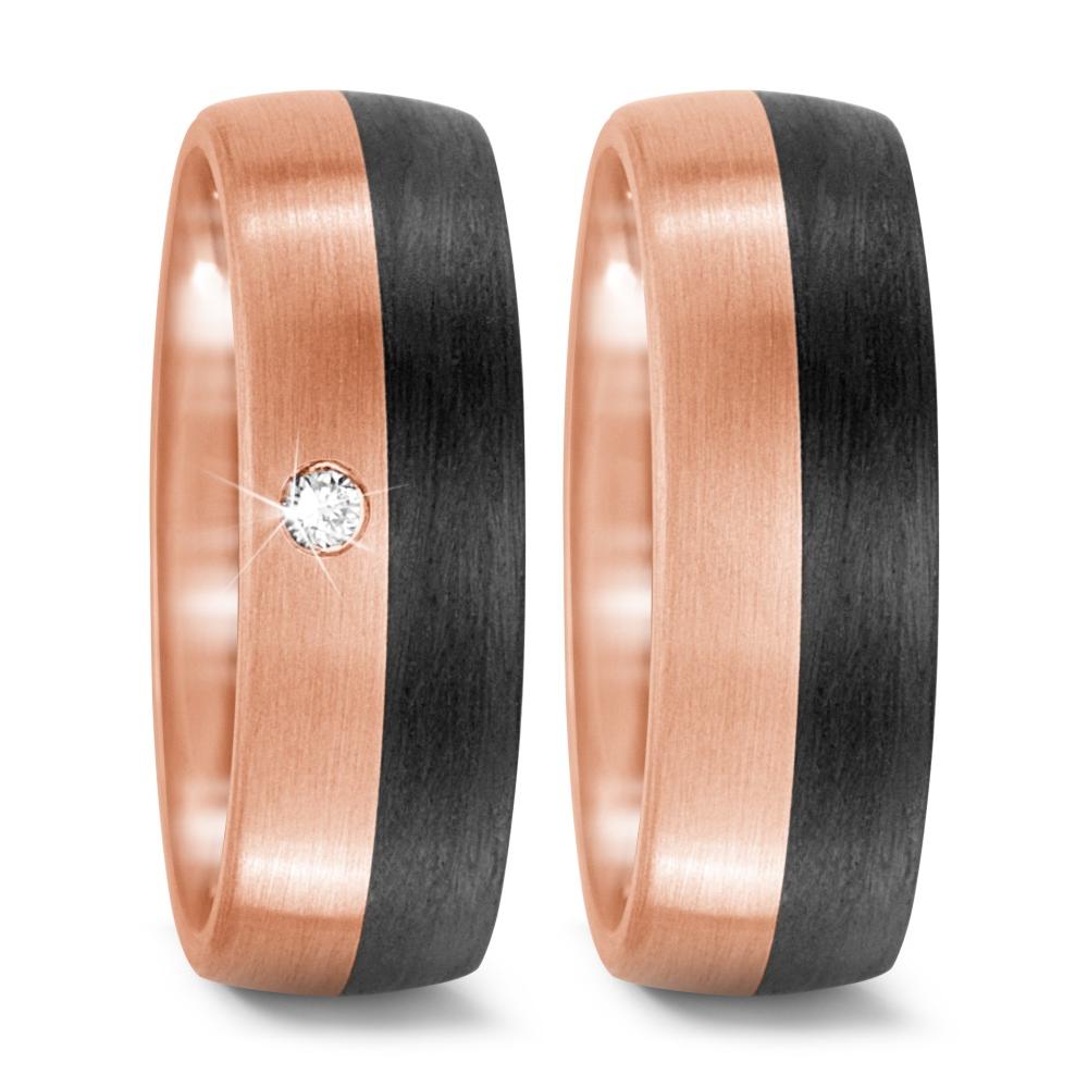 Wedding Ring 18k Rose Gold, Carbon Diamond 0.03 ct, w-si