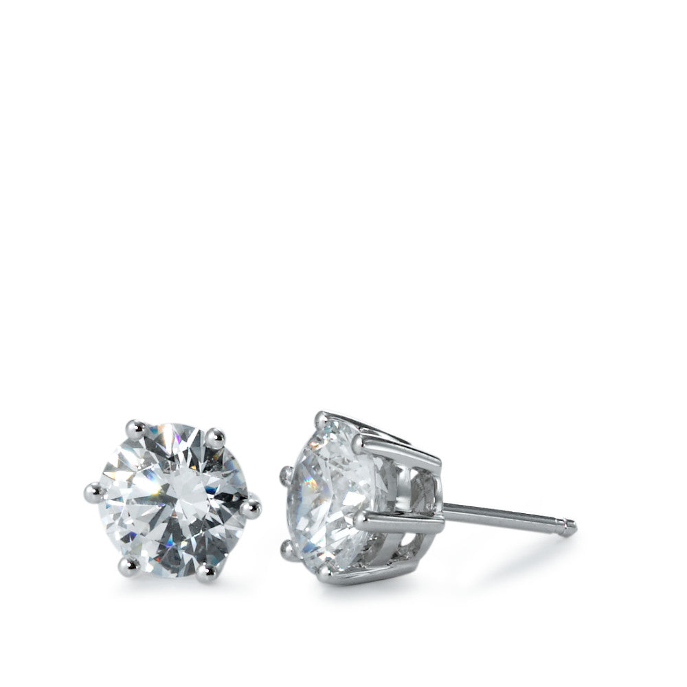 Stud earrings Silver Zirconia 2 Stones Rhodium plated Ø9 mm