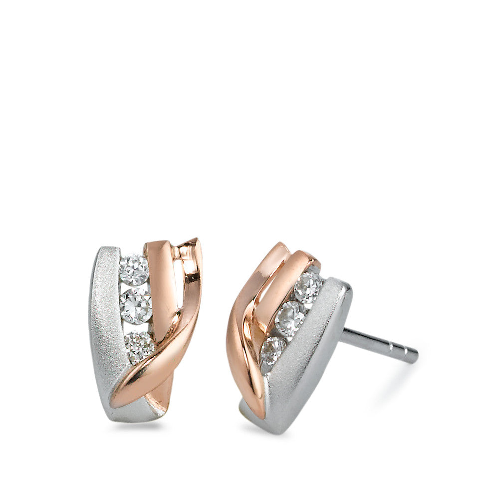 Stud earrings Silver Zirconia 6 Stones Rose Gold plated