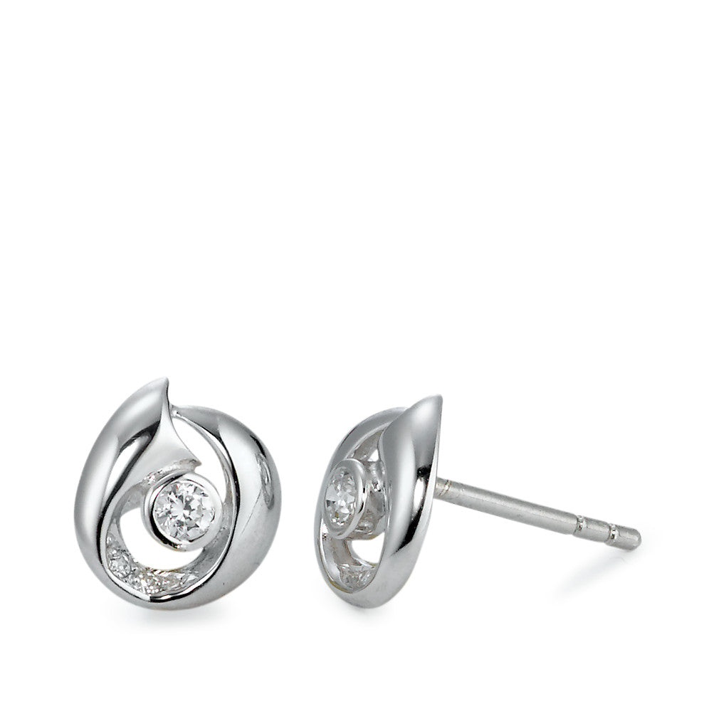 Stud earrings Silver Zirconia 6 Stones Rhodium plated Ø8 mm