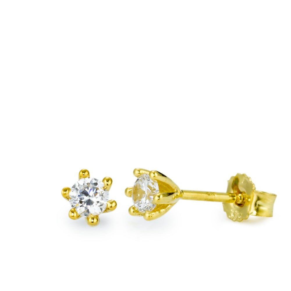 Stud earrings 9k Yellow Gold Zirconia 2 Stones Ø5 mm