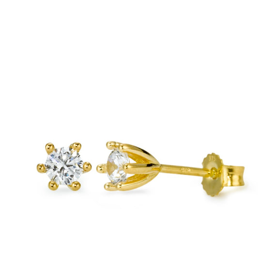 Stud earrings 9k Yellow Gold Zirconia 2 Stones Ø5 mm