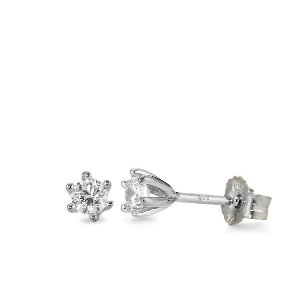 Stud earrings 9k White Gold Zirconia 2 Stones Ø4 mm