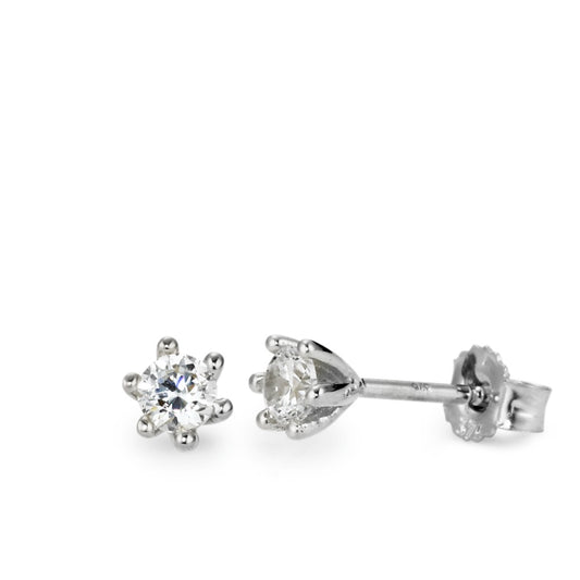 Stud earrings 9k White Gold Zirconia 2 Stones Ø4 mm