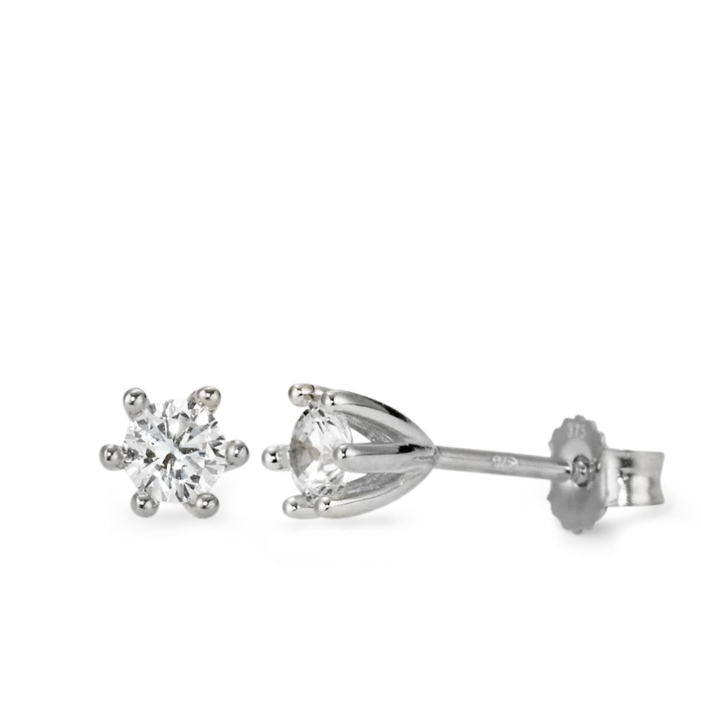 Stud earrings 9k White Gold Zirconia 2 Stones Ø5 mm