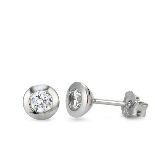 Stud earrings 9k White Gold Zirconia 2 Stones Ø6 mm