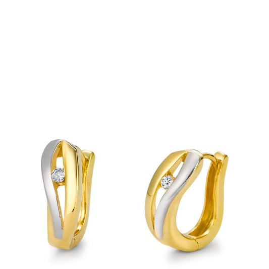 Hinged hoop 9k Yellow Gold Zirconia 2 Stones Bicolor