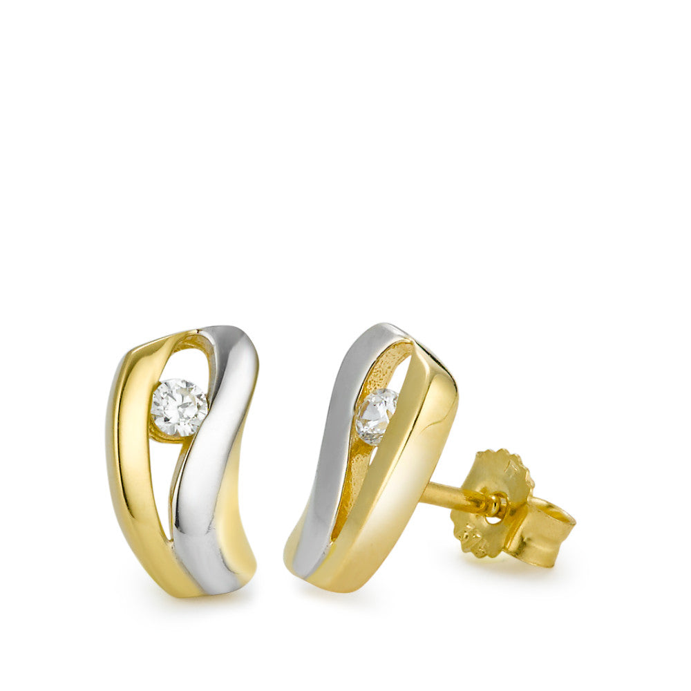 Stud earrings 9k Yellow Gold Zirconia 2 Stones Bicolor