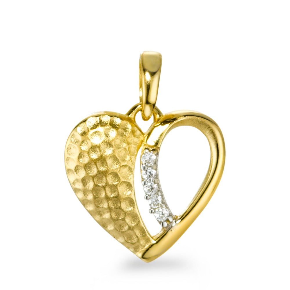 Pendant 9k Yellow Gold Zirconia 5 Stones Heart Ø12 mm