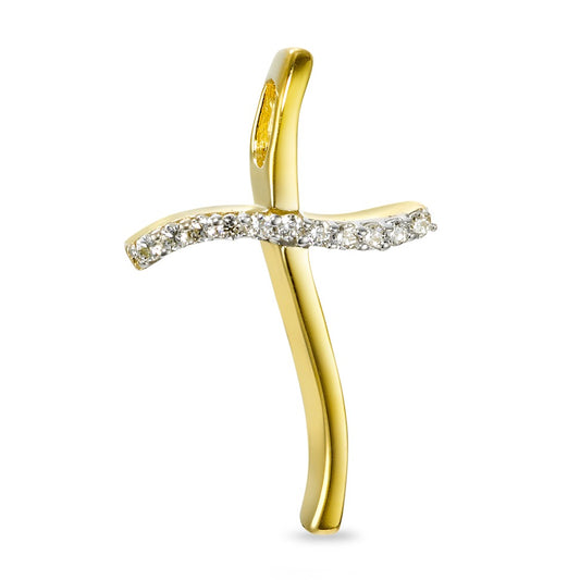 Pendant 9k Yellow Gold Zirconia 11 Stones Cross