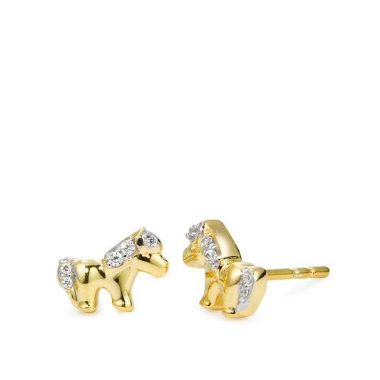 Stud earrings 9k Yellow Gold Zirconia 10 Stones Horse