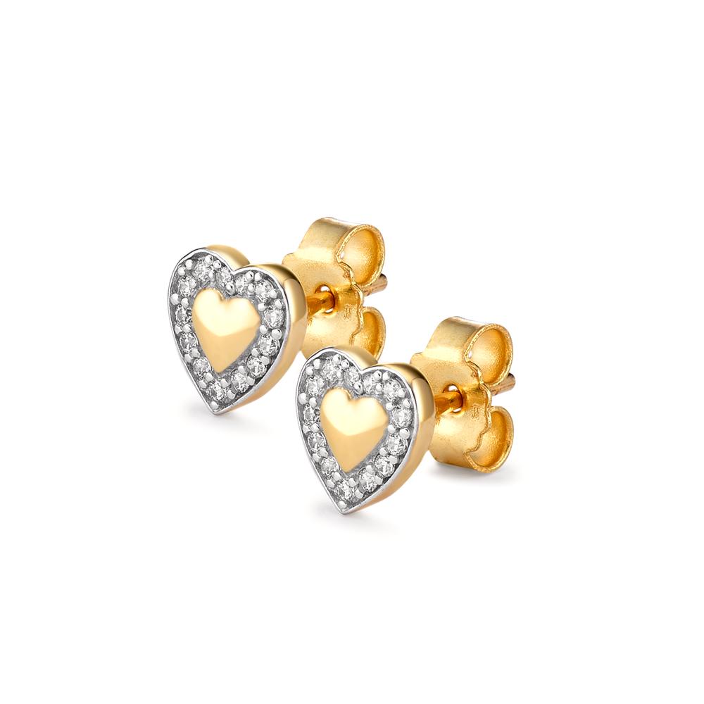 Stud earrings 9k Yellow Gold Zirconia Heart Ø7 mm