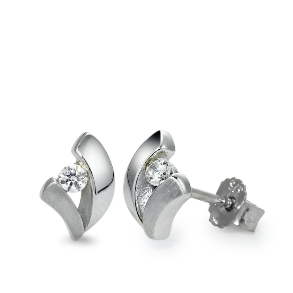 Stud earrings 9k White Gold Zirconia 2 Stones