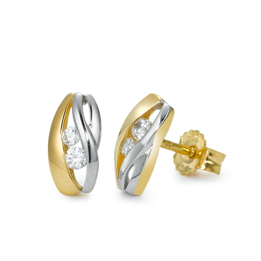 Stud earrings 9k Yellow Gold, 9k White Gold Zirconia 4 Stones