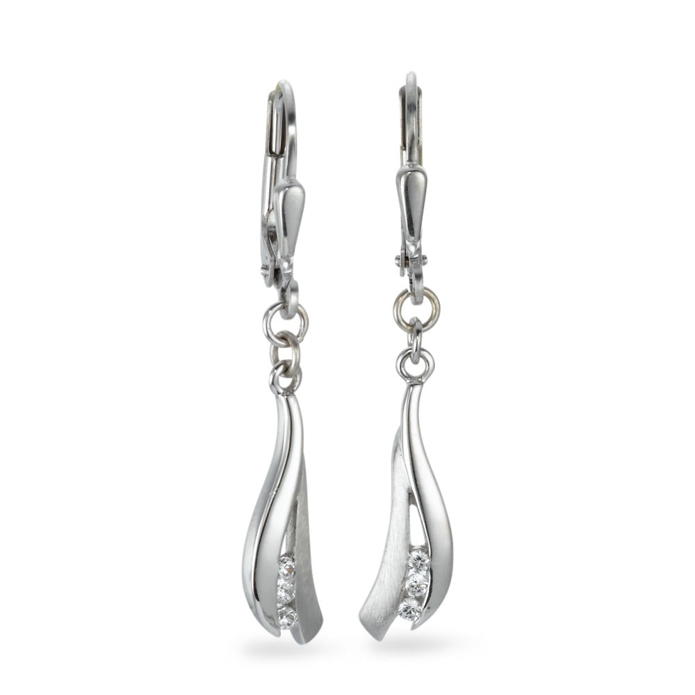 Drop Earrings 9k White Gold Zirconia 3 Stones