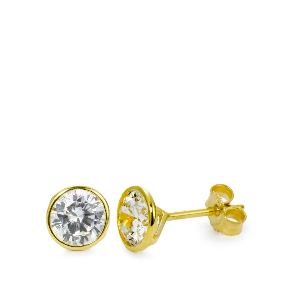 Stud earrings 9k Yellow Gold Zirconia 2 Stones Ø6.5 mm