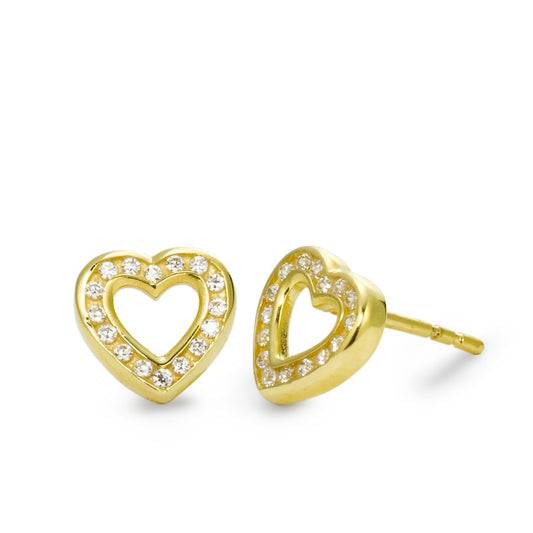 Stud earrings 9k Yellow Gold Zirconia Heart Ø8 mm