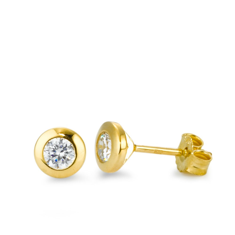 Stud earrings 9k Yellow Gold Zirconia 2 Stones Ø6 mm