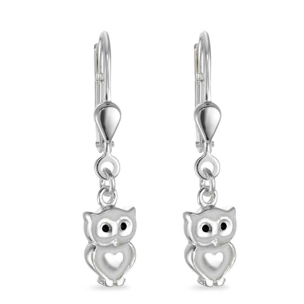 Drop Earrings Silver Lacquered Owl