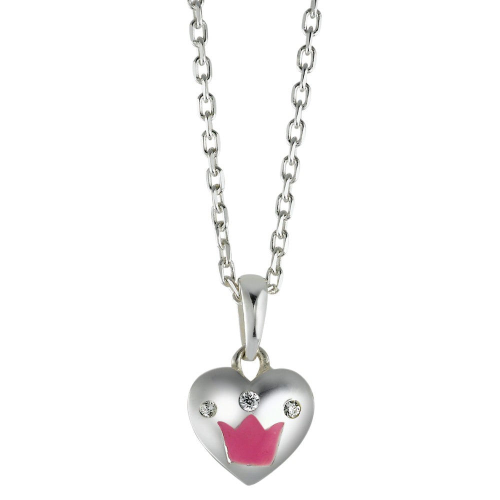 Necklace with pendant Silver Zirconia 3 Stones Lacquered Heart 36-38 cm